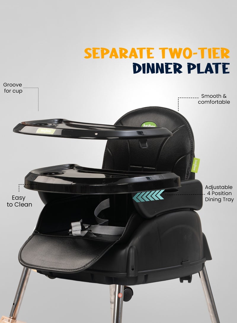 BAYBEE 4 In 1 Nora Convertible High Chair For Kids With Adjustable Height And Footrest Baby Toddler Feeding Booster Seat With Tray Safety Belt Kids High Chair For Baby 6 Months To 4 Years Black - Image 5
