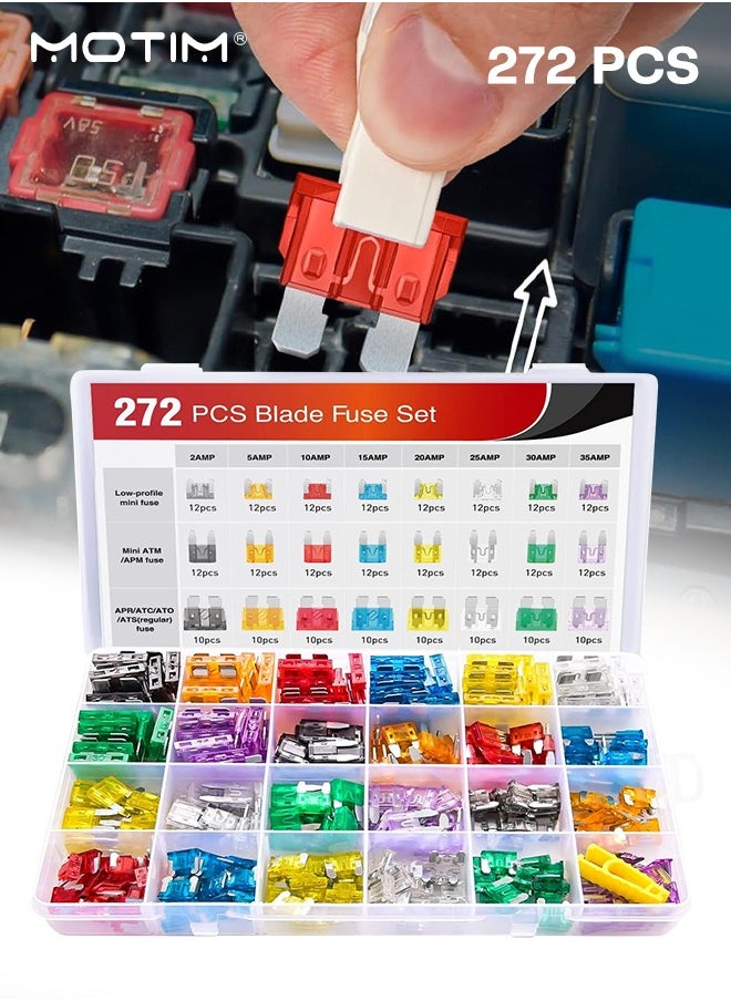 Motim 272Pcs Car Fuses Kit, Mini Low Profile Fuse Assortment, 2A 5A 10A 15A 20A 25A 30A 35A Replacement Standard Fuses For Car Boat Truck Suv  - Image 1