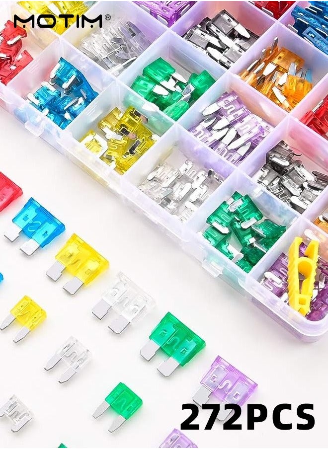 Motim 272Pcs Car Fuses Kit, Mini Low Profile Fuse Assortment, 2A 5A 10A 15A 20A 25A 30A 35A Replacement Standard Fuses For Car Boat Truck Suv  - Image 2