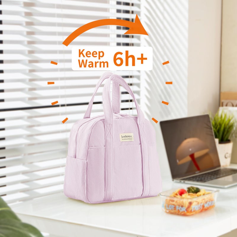 belaven Insulated Lunch Bag for Women, 6-Hour Cold Retention Cooler Tote with Sturdy Handle, 15-Can Spacious Capacity, Leakproof Corduroy Fabric & Aluminum Foil Lining (Purple) - Image 2