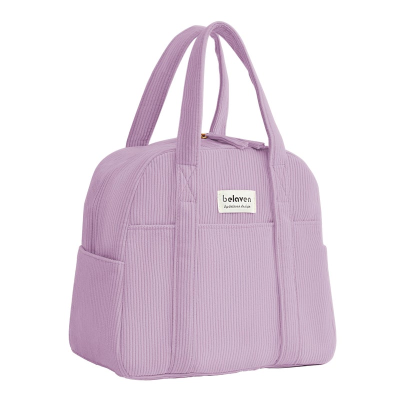 belaven Insulated Lunch Bag for Women, 6-Hour Cold Retention Cooler Tote with Sturdy Handle, 15-Can Spacious Capacity, Leakproof Corduroy Fabric & Aluminum Foil Lining (Purple) - Image 1