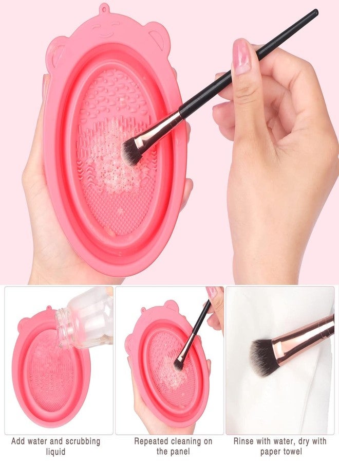 MobFest® Flexible Silicone Makeup Brushes Cleaning Foldable Bowl Sponge Powder Puff Scrub Pad Cosmetic Brush Cleaner Tray, Multicolor (M, 2) - Image 5