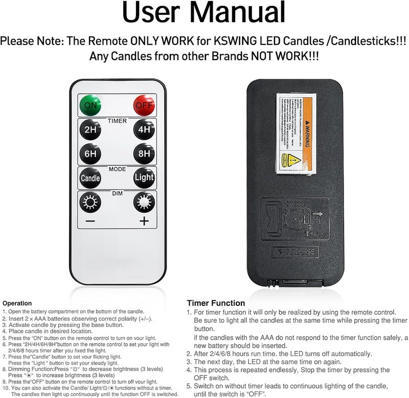KSWING 10 Key Remote Controller Only Work for LED Candles/Candlesticks - Image 2