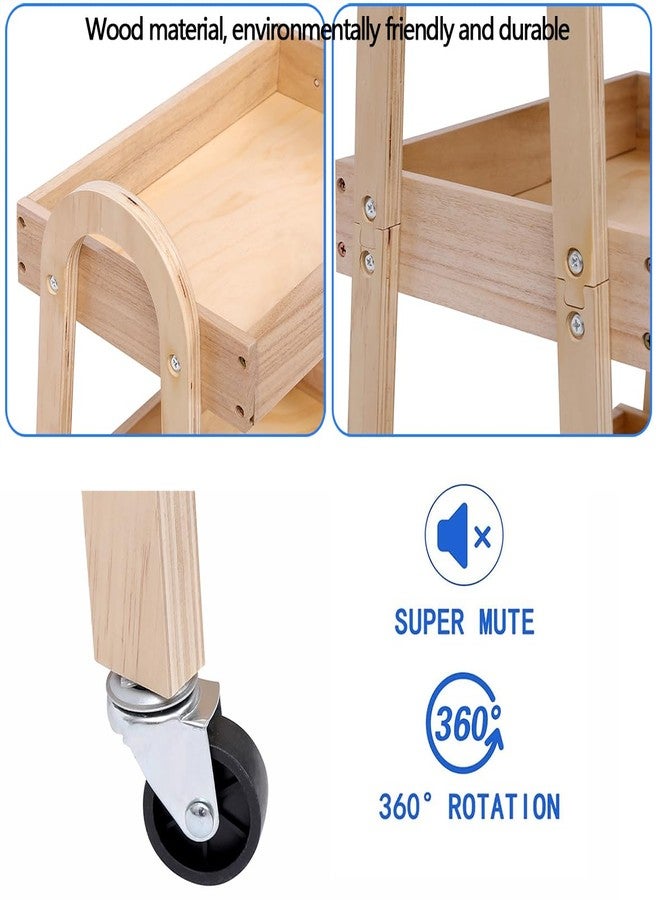 Kersiki عربة خشبية متحركة بثلاثة أرفف - عربة خشبية متعددة الاستخدامات بعجلات - عربة متعددة الاستخدامات متحركة - عربة تخزين ومنظمة - عربة مطبخ متحركة، عربة تقديم للمكتب والمطبخ وغرفة الأطفال (لون الخشب الطبيعي) - Image 2