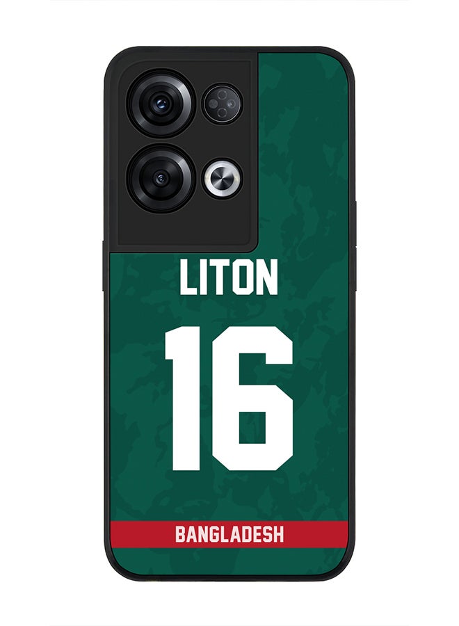 Stylizedd Rugged Black Edge Case for Oppo Reno8 Pro, Slim fit Soft Case Flexible Rubber Edges Thin Cover - Player Name - Liton Das, Jersey Number- 16 - Image 1