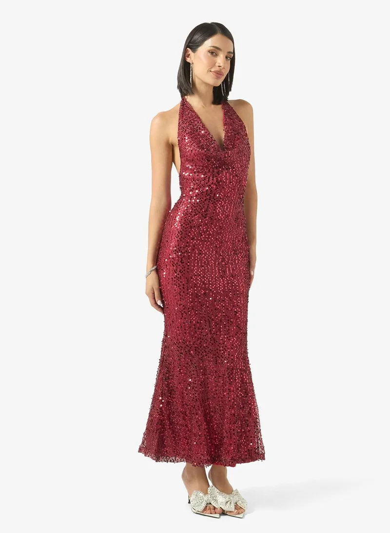 Ginger Halter Neck Embellished Evening Dress