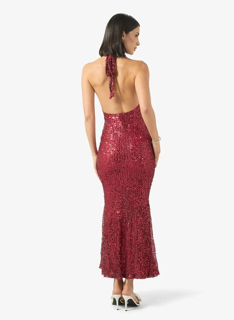 Ginger Halter Neck Embellished Evening Dress