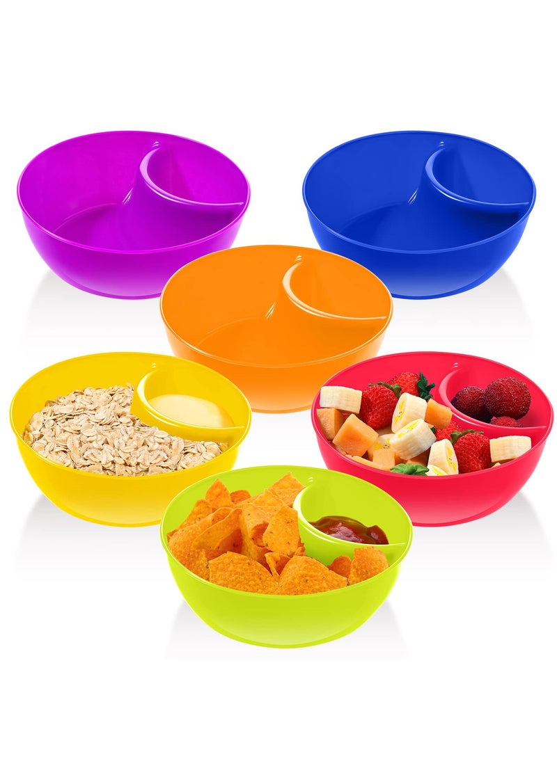 كيلا أوعية وجبات خفيفة وأطباق تقديم رقائق البطاطس، وعاء بلاستيكي مقسم مقاوم للرطوبة، وعاء قابل للتكديس، آمن للاستخدام في الميكروويف وغسالة الأطباق، لحفظ رقائق البطاطس، والصلصات، والوجبات الخفيفة، والصلصة، والسلطة، والمكسرات، 6 ألوان (6 قطع). - Image 1