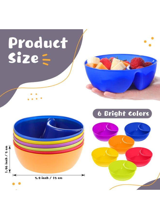 كيلا أوعية وجبات خفيفة وأطباق تقديم رقائق البطاطس، وعاء بلاستيكي مقسم مقاوم للرطوبة، وعاء قابل للتكديس، آمن للاستخدام في الميكروويف وغسالة الأطباق، لحفظ رقائق البطاطس، والصلصات، والوجبات الخفيفة، والصلصة، والسلطة، والمكسرات، 6 ألوان (6 قطع). - Image 2