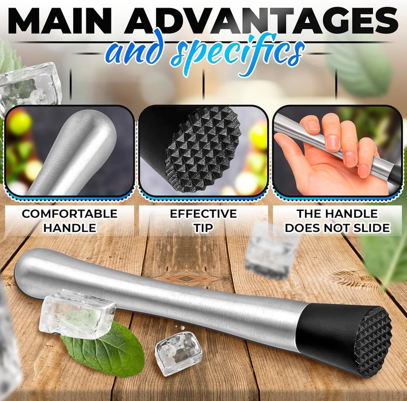 Ramkuwar 9 Inches Professional Muddler for Cocktail Drink Stainless Steel Muddler Cocktail Kit Ice Crusher Bartender Kit for Home Bar Fruit Crusher for Mojito (Muddler_1Piece) - Image 4