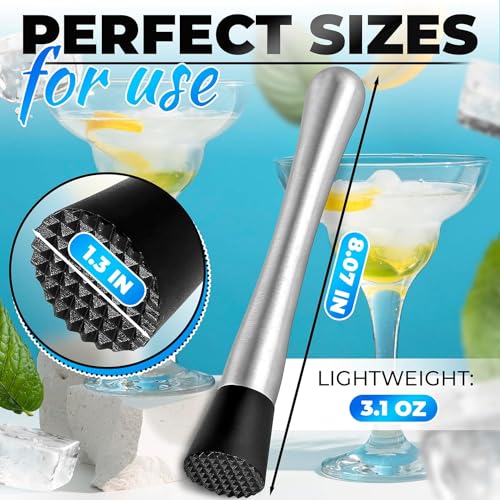 Ramkuwar 9 Inches Professional Muddler for Cocktail Drink Stainless Steel Muddler Cocktail Kit Ice Crusher Bartender Kit for Home Bar Fruit Crusher for Mojito (Muddler_1Piece) - Image 2