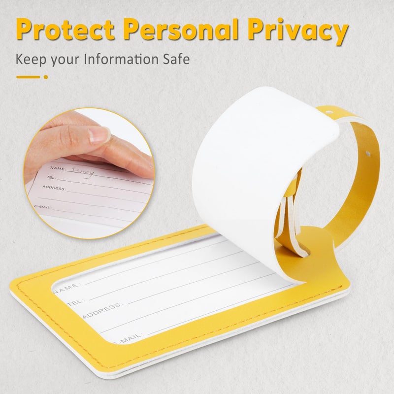 Travelambo 8 Pack Luggage Tags Faux Leather for Suitcases Travel Bag Labels Travel Accessories Essential with Protection Cover ID (Yellow) - Image 3