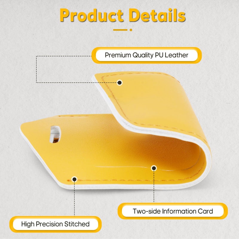 Travelambo 8 Pack Luggage Tags Faux Leather for Suitcases Travel Bag Labels Travel Accessories Essential with Protection Cover ID (Yellow) - Image 4