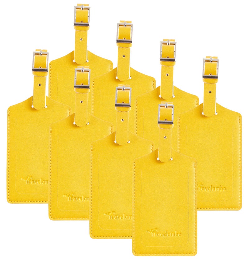 Travelambo 8 Pack Luggage Tags Faux Leather for Suitcases Travel Bag Labels Travel Accessories Essential with Protection Cover ID (Yellow) - Image 1