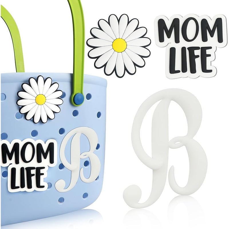 CONLI 3 PCS Letter Charms Compatible with Bogg Bag, Insert Letter Decorative Accessories for Rubber Beach Tote Bag, Floral Accessories Charm Compatible with Beach Handbag - Image 1