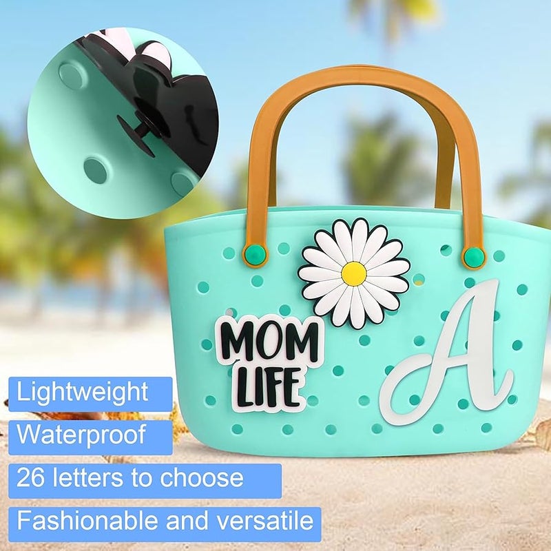 CONLI 3 PCS Letter Charms Compatible with Bogg Bag, Insert Letter Decorative Accessories for Rubber Beach Tote Bag, Floral Accessories Charm Compatible with Beach Handbag - Image 2