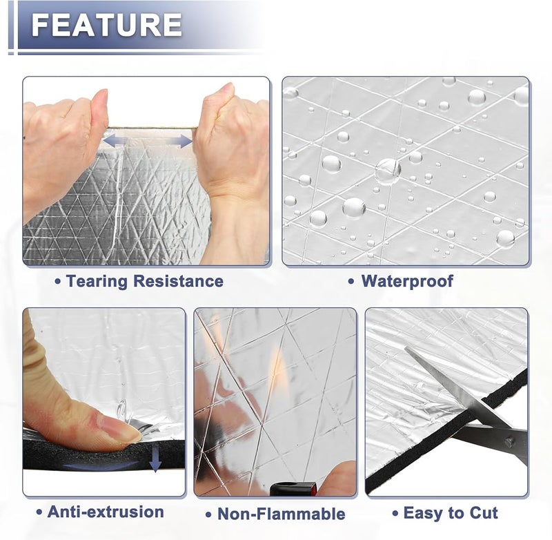 X AUTOHAUX 394mil 10mm 2.69sqft Car Sound Deadening Mat Aluminum Foil Closed Cell Foam Heat Shield Material for Hood Fender and Boat Engine Cover 19.69"x19.69" - Image 4