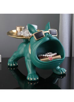 SUNYS French Bulldog Statue with Storage Tray, Green Key Holder Home Decor  - Image 1
