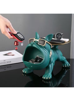 SUNYS French Bulldog Statue with Storage Tray, Green Key Holder Home Decor  - Image 2