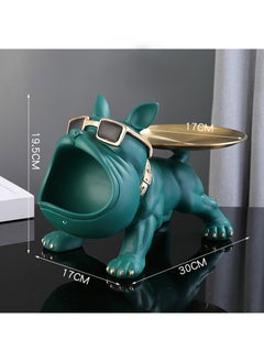 SUNYS French Bulldog Statue with Storage Tray, Green Key Holder Home Decor  - Image 3