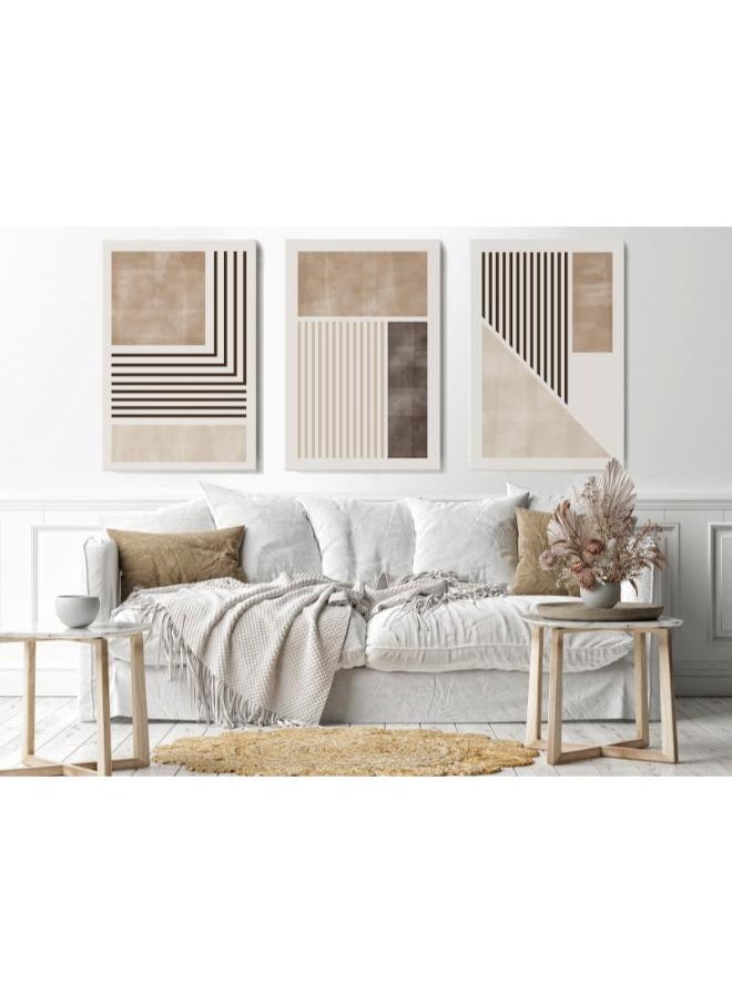 Home Gallery - Set of Set of 3 Geometric scandinavian Minimalist Beige & Brown 60x40 - Image 1