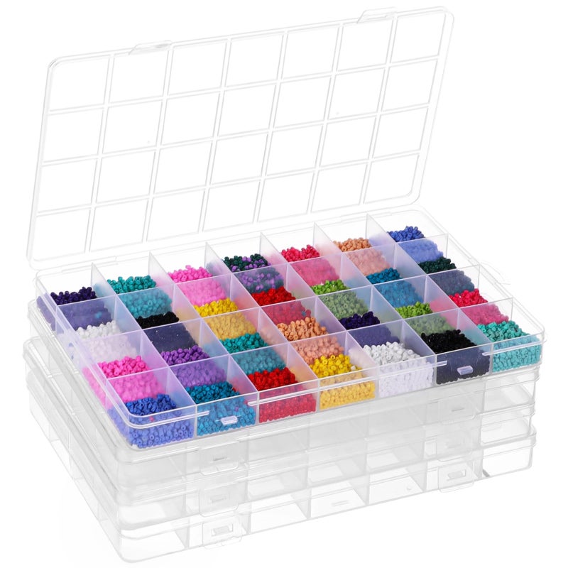 Varku 4 PCS 28 Grids Bead Organizer Transparent Plastic Storage Box Clear Plastic Container with Fixed Dividers for Organizing Small Items Like Jewelry Beads Nails Screws - Image 3