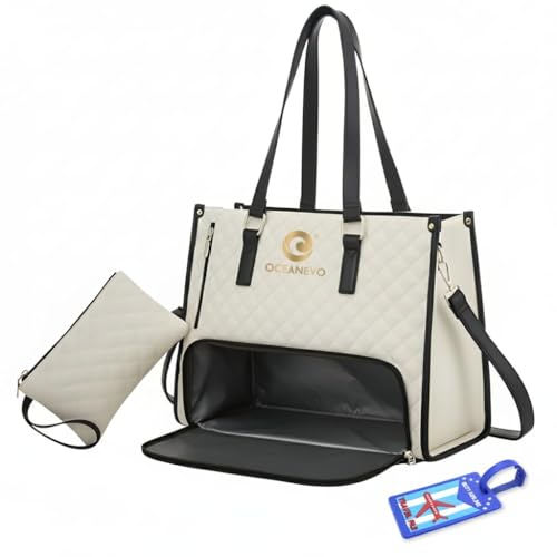 OCEANEVO 2 in 1 Stylish Laptop Tote Bag for Women Office use with Insulated Lunch Bag Compartment includes Small Pouch and Luggage Tag, Laptop Handbag for Office, Travel - 42x32x16 Cm - White-Black - Image 1