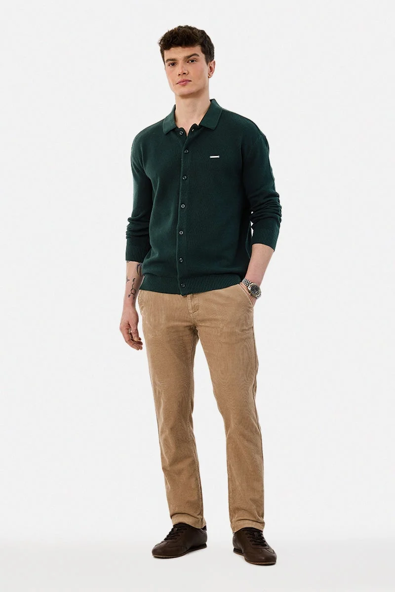SNITCH Dark Green Textured Long Sleeve Regular Fit Shirt