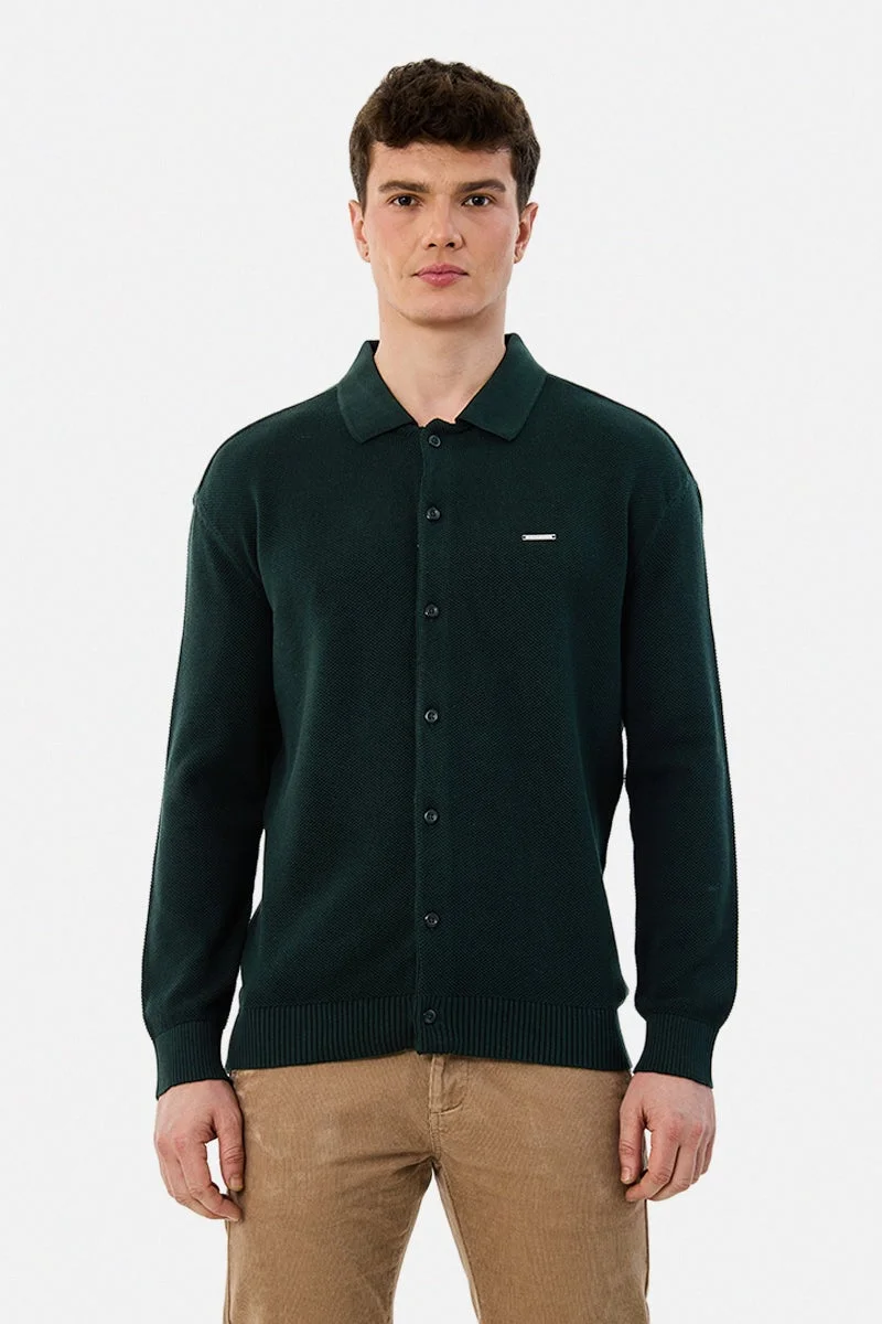 SNITCH Dark Green Textured Long Sleeve Regular Fit Shirt