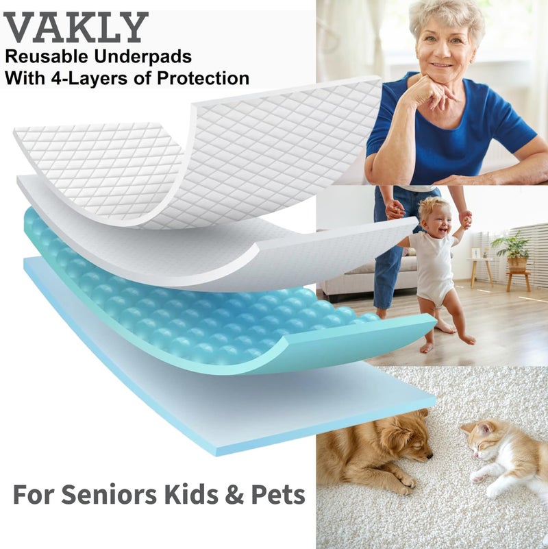 Vakly XL Washable Reusable Underpads 36"x54" Waterproof Absorbent Bedding [3 Pack] Pee Protection for Beds Sofa & Mattress, Large Incontinence Bedwetting Bed Pads - Elderly Adults Seniors Kids & Pets - Image 3