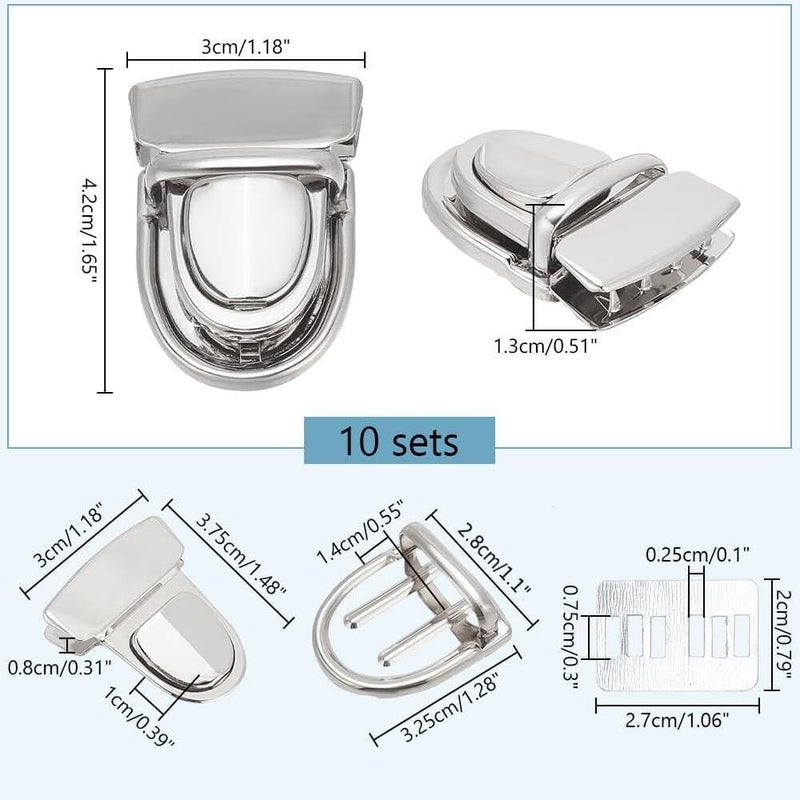 NBEADS NBEADS 10 Sets Tuck Lock Clasp Catch Platinum Purse Thumb Locks Metal Press Lock Buckle Duck Tongue Lock Fasteners for DIY Craft Wallets Bag Leather Handbags Making - Image 2