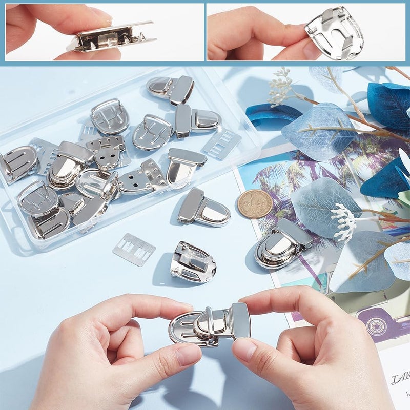 NBEADS NBEADS 10 Sets Tuck Lock Clasp Catch Platinum Purse Thumb Locks Metal Press Lock Buckle Duck Tongue Lock Fasteners for DIY Craft Wallets Bag Leather Handbags Making - Image 3