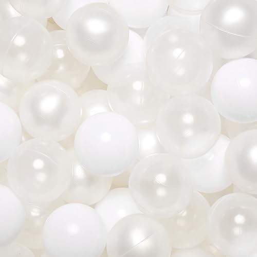 TRENDPLAY Plastic Balls for Ball Pits Pack of 100 Hollow Balls Safe and Exciting Playtime Perfect for Toddler Baby PoolsPartyFestival Decoration Pearl White White Clear - Image 1