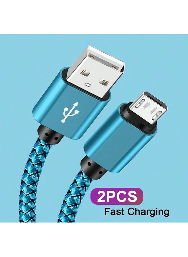 أزرق 2 عبوة 40 واط كابل شاحن مايكرو USB 39-37 بوصة مضفر من النايلون لهواتف أندرويد - Image 1