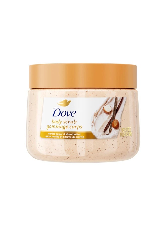 Dove مقشر الجسم دوف بالفانيليا والسكر وزبدة الشيا ينظف ويغذي بعمق لبشرة ناعمة ومشرقة 15 أونصة - Image 1