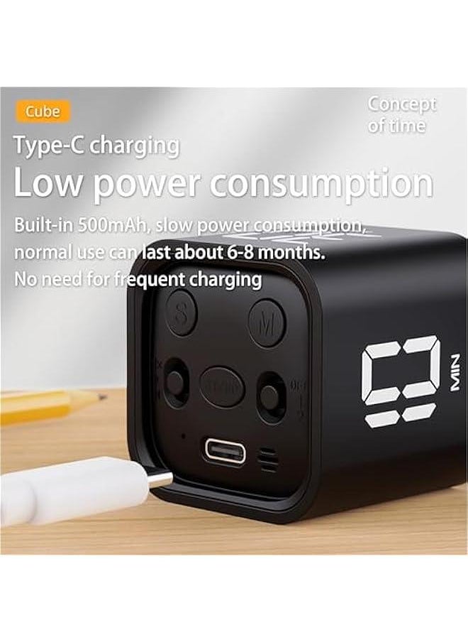 HOOKOR - Cube Timer,Rotation Timer,5/10/30/60 Minutes and Custom Countdown with LED Display,Productivity Timer,Pause and Resume,Silent,Vibrate and Adjustable Sound Alarm for Work,Study,Kitchen (Black) - Image 1
