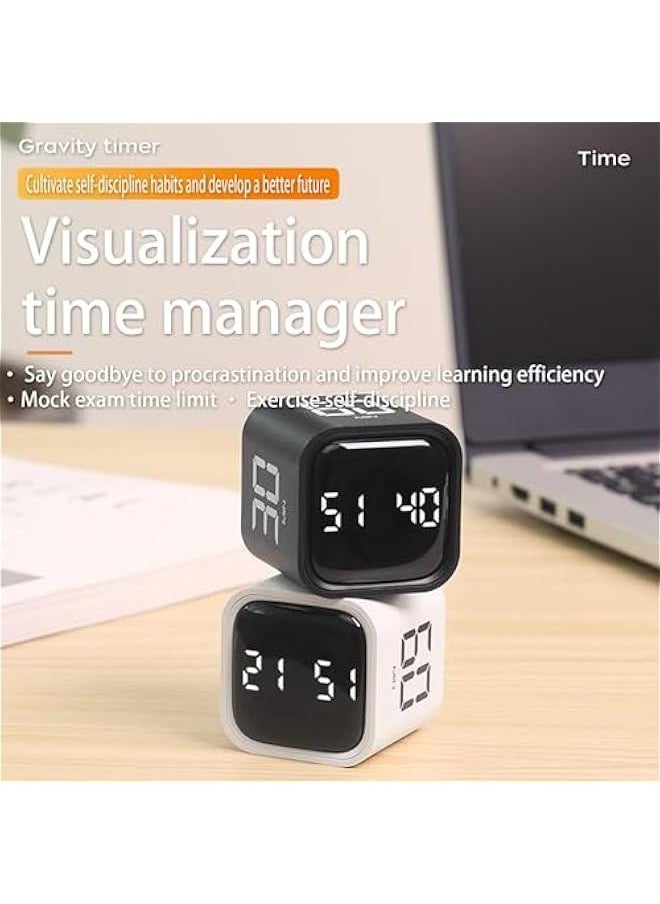 HOOKOR - Cube Timer,Rotation Timer,5/10/30/60 Minutes and Custom Countdown with LED Display,Productivity Timer,Pause and Resume,Silent,Vibrate and Adjustable Sound Alarm for Work,Study,Kitchen (Black) - Image 1