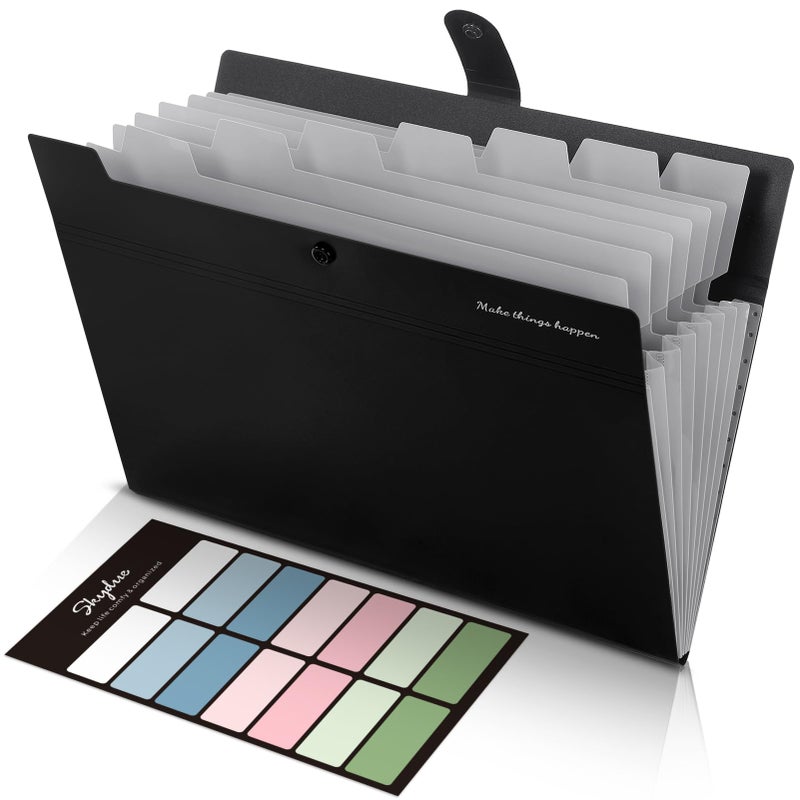 SKYDUE 8 Pockets Expanding File Folders, Accordion Folders, Portable Paper Bill Receipt Organizer, Letter Size, Home College School Office Supplies, Black - Image 1