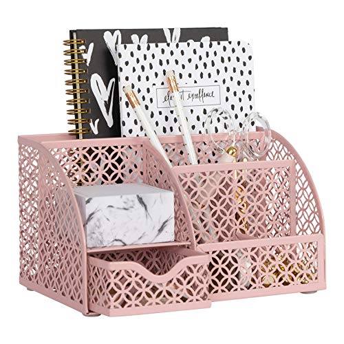 BLU MONACO Light Pink Desk Organizer – Cute & Girly Storage for Girls & Women, Paper & Office Supply Organizer for Home Office - Image 1
