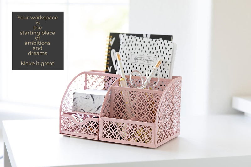 BLU MONACO Light Pink Desk Organizer – Cute & Girly Storage for Girls & Women, Paper & Office Supply Organizer for Home Office - Image 2
