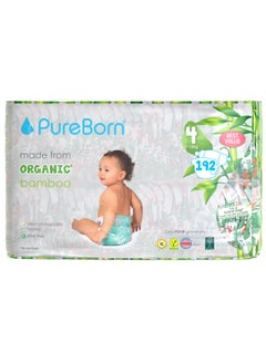 PureBorn Organic Diaper Size 4 Eco-Friendly Bamboo Diaper 7-12Kg Bundle Pack 192 Diapers  - Image 1