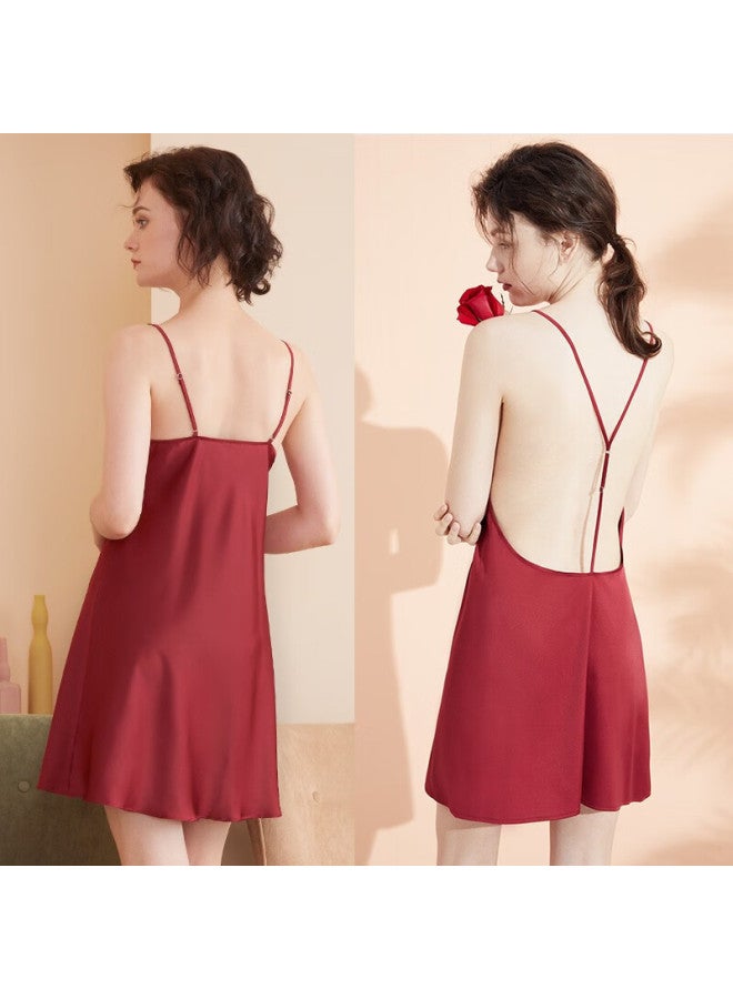 Agentmuse Nude-feel Sleepwear For Women, Wedding Bridesmaid Nightgown, Spaghetti Strap Nightdress, Morning Robe Set 209at, Soft Pink, Size L - Image 3