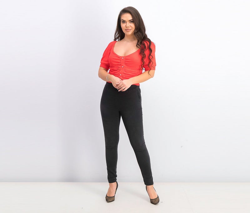 Reserved Women Scoop Neckline Short Sleeves Crop Top, Red - Image 2