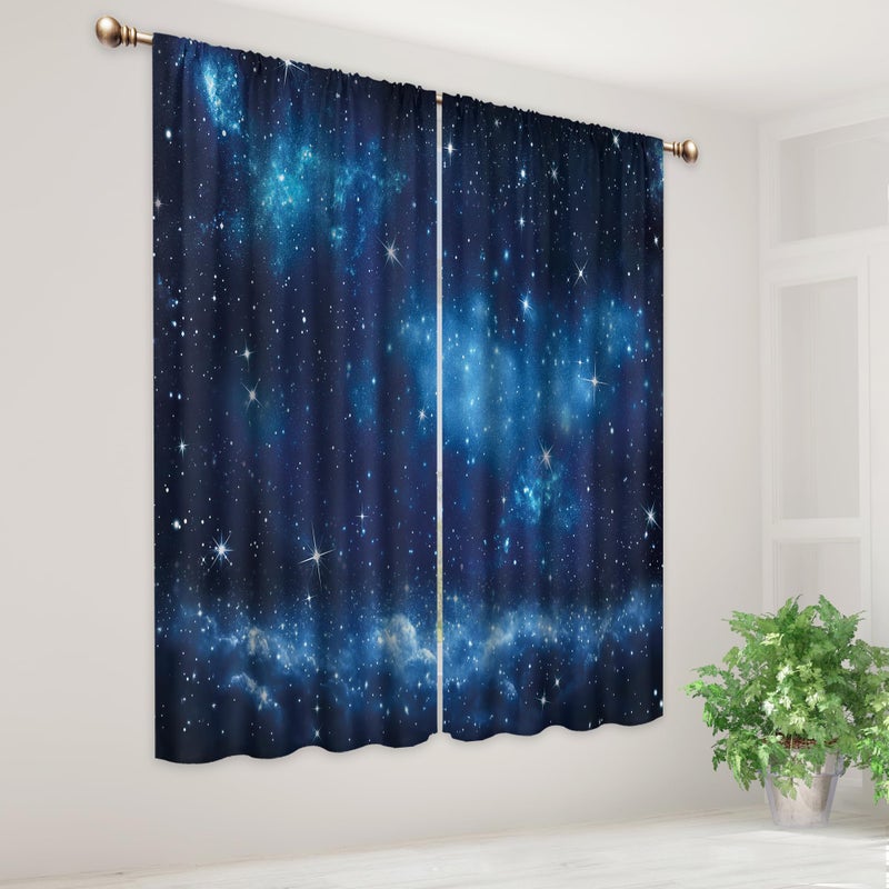 Mitpok Kids Space Galaxy Curtains for Boys Bedroom 42Wx63H Inch Rod Pocket Outer Space Neubla Blue Starry Night Sky Planet Universe Cosmic Fantasy 2 Panel Window Treatment Set for Living Room Decor - Image 3