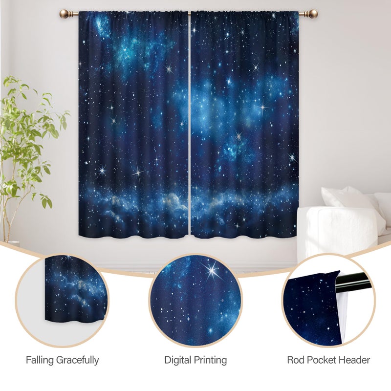 Mitpok Kids Space Galaxy Curtains for Boys Bedroom 42Wx63H Inch Rod Pocket Outer Space Neubla Blue Starry Night Sky Planet Universe Cosmic Fantasy 2 Panel Window Treatment Set for Living Room Decor - Image 4