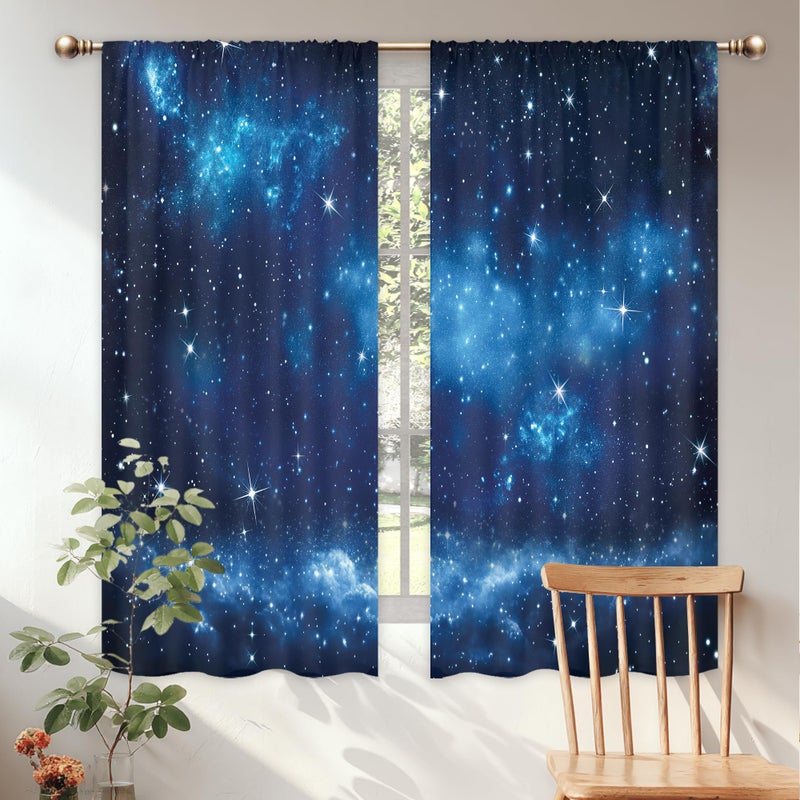 Mitpok Kids Space Galaxy Curtains for Boys Bedroom 42Wx63H Inch Rod Pocket Outer Space Neubla Blue Starry Night Sky Planet Universe Cosmic Fantasy 2 Panel Window Treatment Set for Living Room Decor - Image 2
