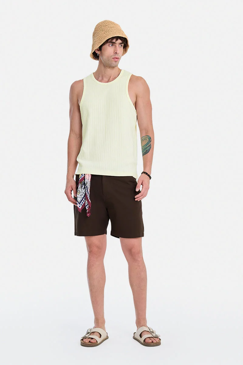 SNITCH Off-White Ribbed Sleeveless Slim Fit Casual T-Shirt