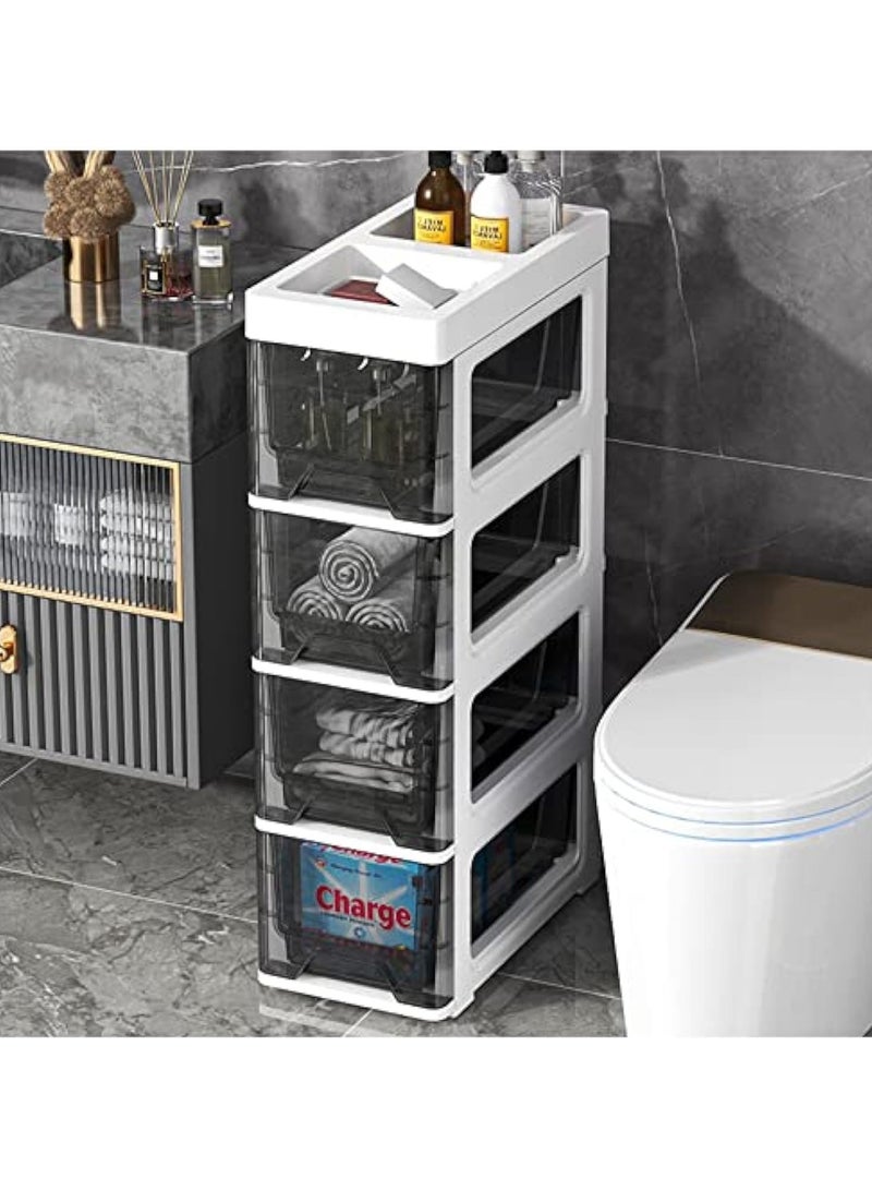 Arabest 4 Tier Plastic Chest of Drawers, Black Transparent Kitchen and Bathroom Organisers, Toilet Racks and Storage Solutions  - Image 1
