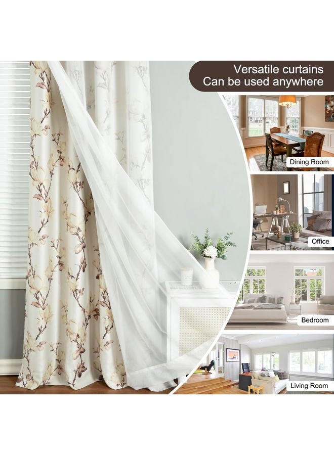 VOGOL 2 Panels Floral Blackout Curtains, Country Style 2 Layered Room Divider Window Treatments, Thermal Cloth Drape with Sheer Tulle for Kitchen Bathroom Office, 52 x 84, Beige - Image 4