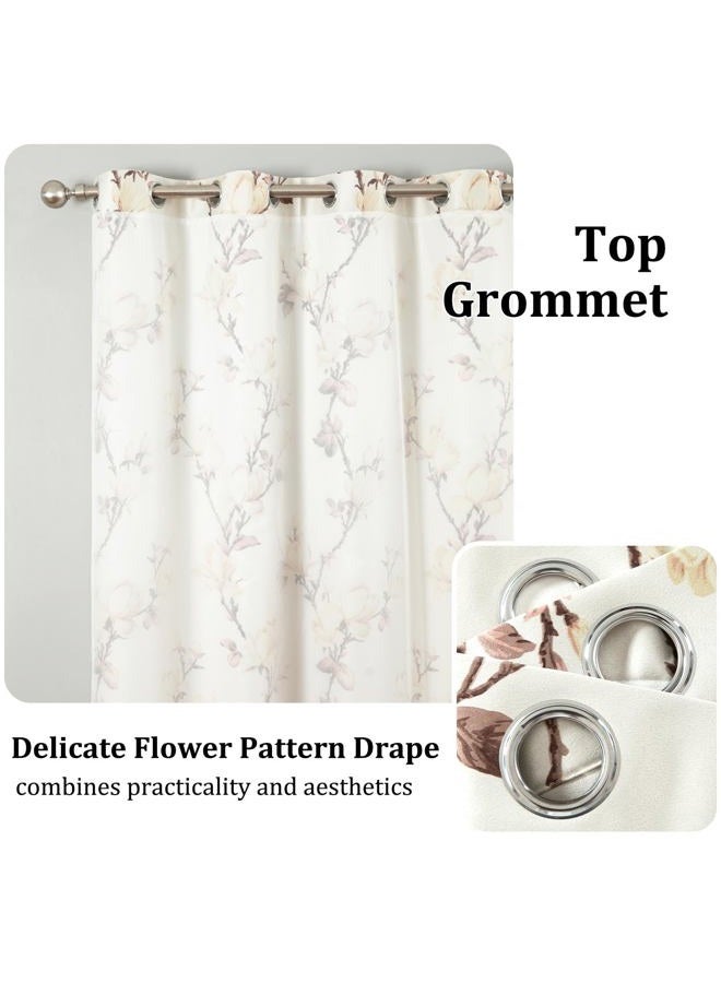 VOGOL 2 Panels Floral Blackout Curtains, Country Style 2 Layered Room Divider Window Treatments, Thermal Cloth Drape with Sheer Tulle for Kitchen Bathroom Office, 52 x 84, Beige - Image 2